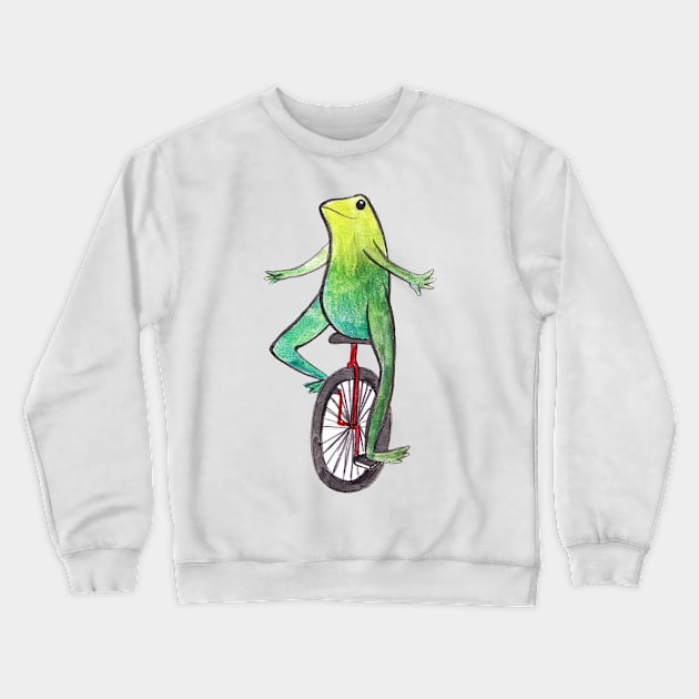 Dat Boi Watercolor Unicycle Frog Crewneck Sweatshirt by saradaboru